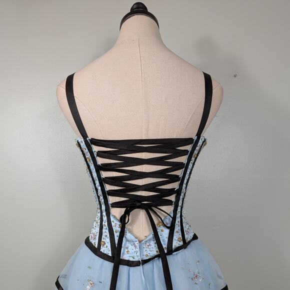 Vintage Prom Dress 2 Blue Maxi Ball Gown Y2K Fairy Princess Goth Corset Bead - Picture 5 of 16